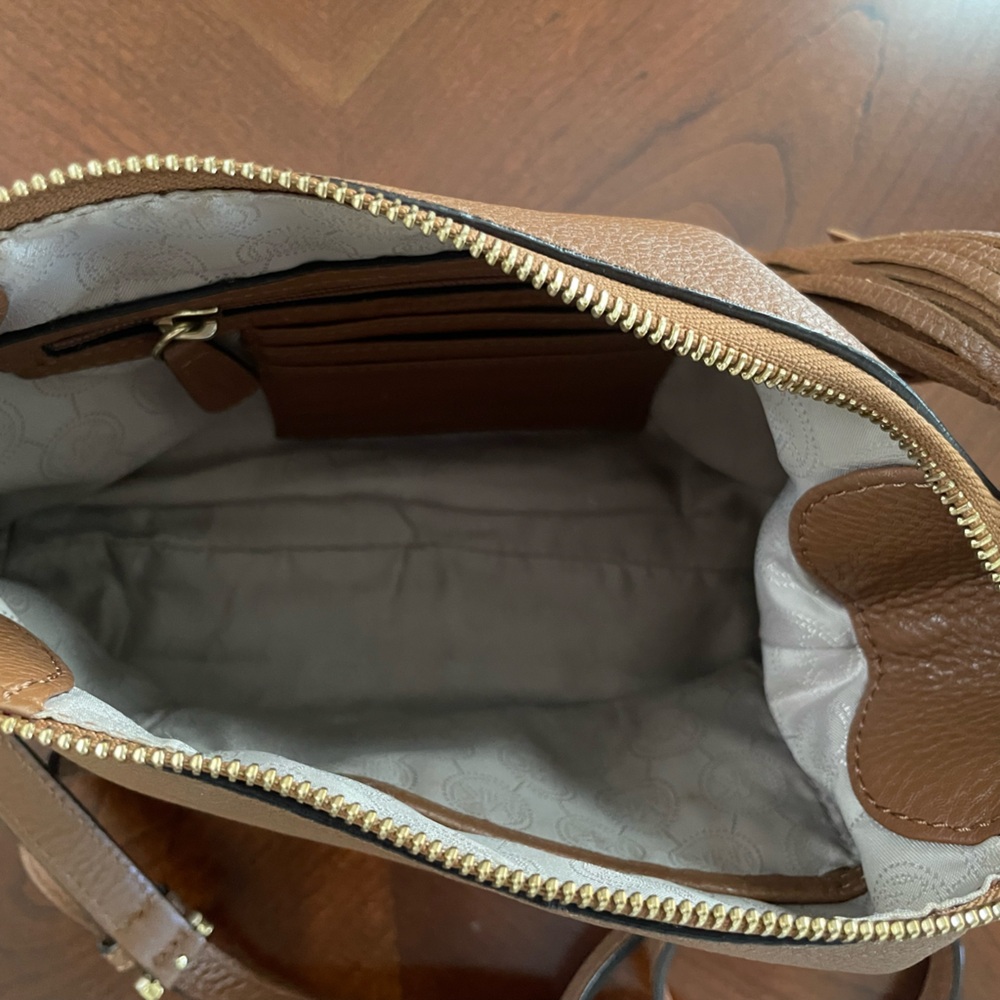 Michael Kors Pebbled Leather Tassel Crossbody Bag Brown - Picture 4 of 5